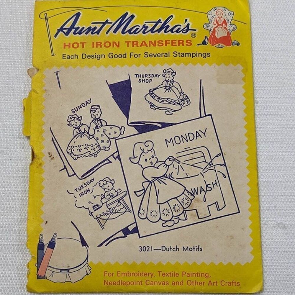 Vintage Aunt Martha's Hot Iron Embroidery‎ Transfer Pattern Dutch Motifs #3021
